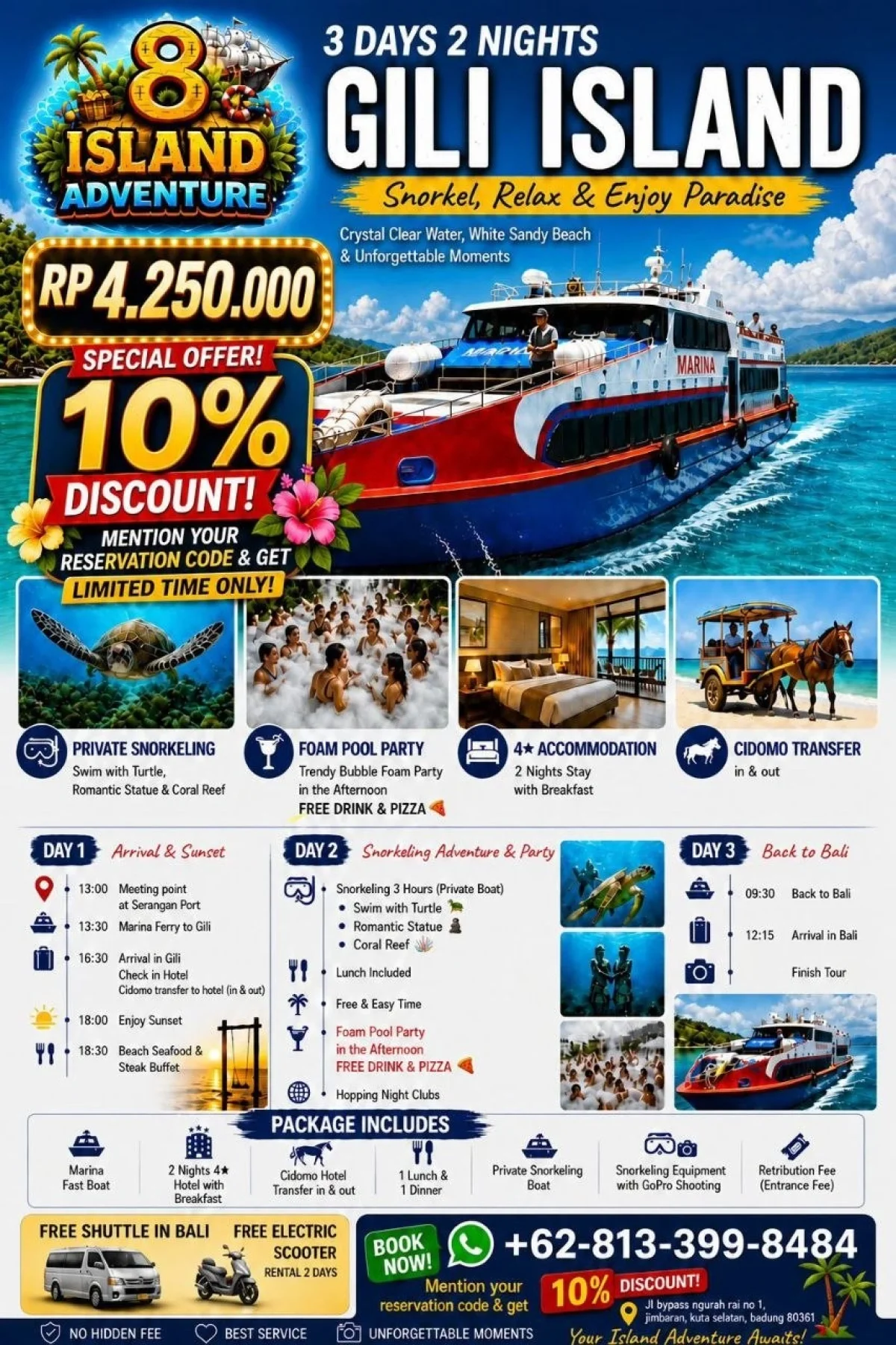 Gili Island Tour 3 Days 2 Nights – Snorkeling, Relaxing, and an Unforgettable Island Escape