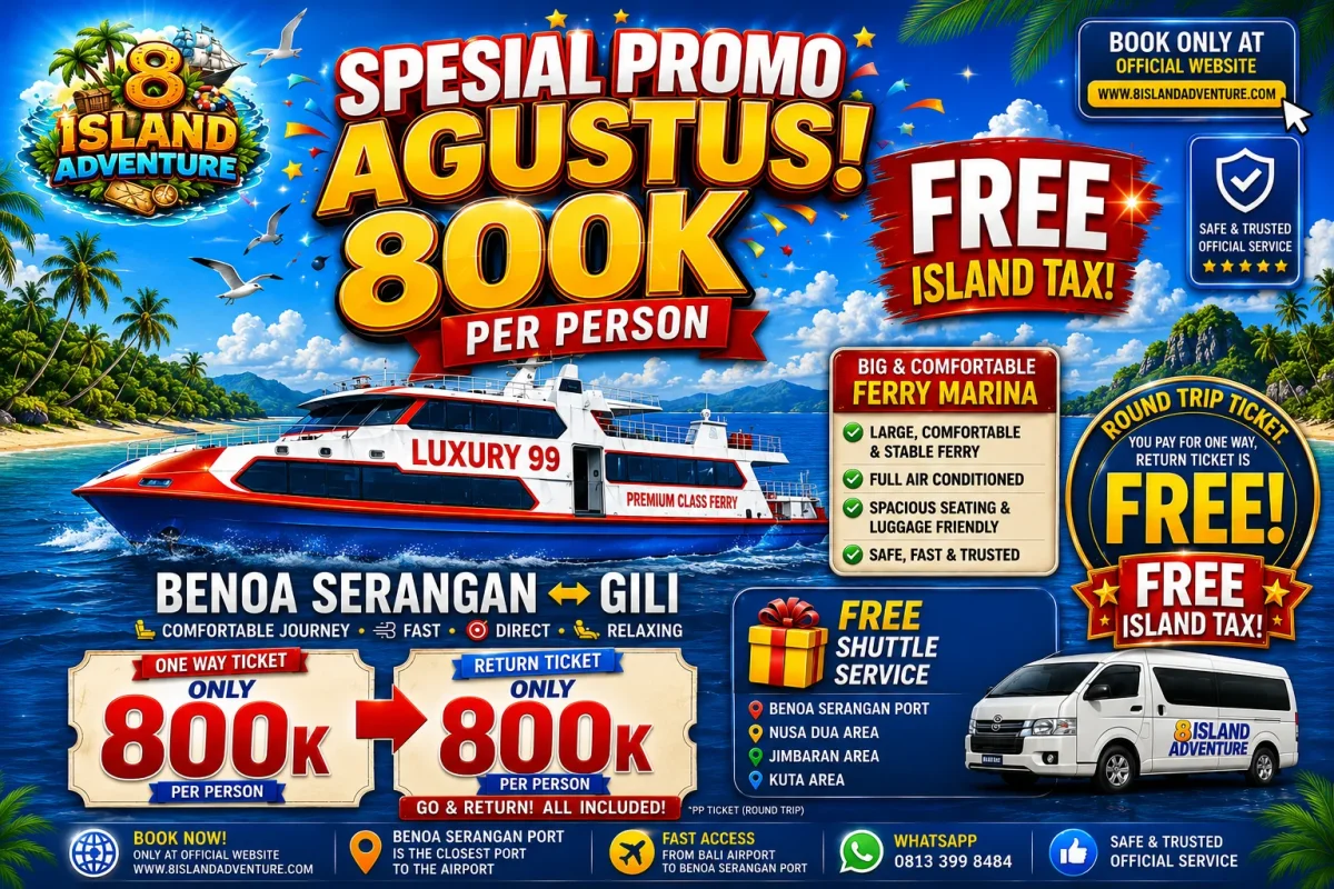 August Promo: Benoa Serangan to Gili Ferry Tickets from IDR 800,000